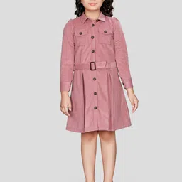 Peppermint Girls Cuffed Sleeves Cotton Party Shirt Dress-picture-50