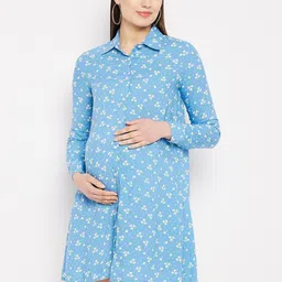 Hypernation Maternity Floral Printed Shirt Dress-image-8