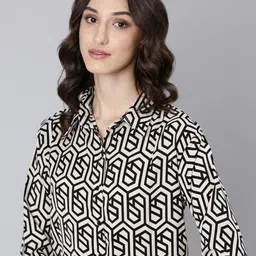 SHOWOFF Geometric Printed Georgette Shirt Style Dress-34