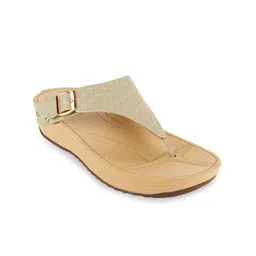 Rocia Women Green Textured Open Toe Flats with Buckles-6