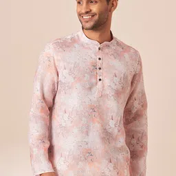 Manyavar Men Floral Printed Curved Above Knee Kurta-image-4