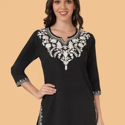 Brownverse Ethnic Motifs Embroidered Kurti-image-8