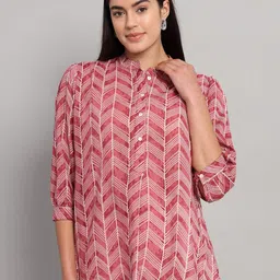 HANDICRAFT PALACE Geometric Print Mandarin Collar Cotton Shirt Style Top-image-19
