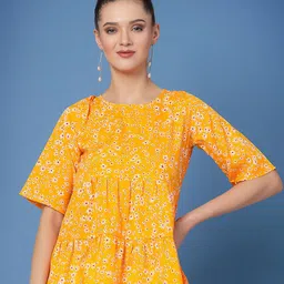 Oomph! Floral Printed Gathered Or Pleated Peplum Top-image-27