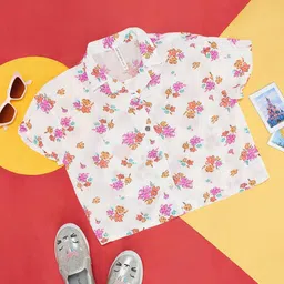 Pantaloons Junior Girls Floral Printed Shoulder Straps Short Top With Shirt-image-122