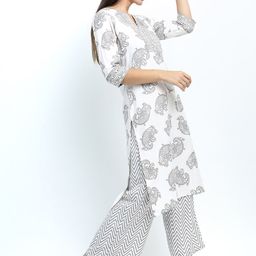 Vishudh Women White & Grey Ethnic Motifs Printed Kurta with Palazzos-14