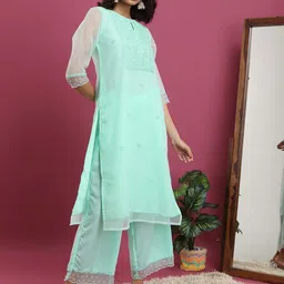 Vishudh Ethnic Motifs Yoke Design Regular Thread Work Kurta with Palazzos & With Dupatta image 4