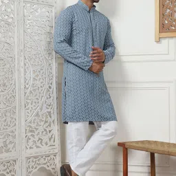 Anouk Grey Ethnic Motifs Embroidered Regular Sequined Kurta with Pyjamas image 4