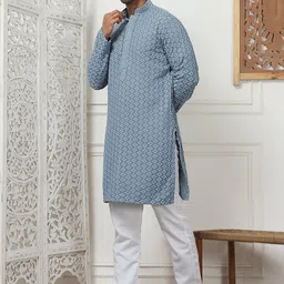Anouk Grey Ethnic Motifs Embroidered Regular Sequined Kurta with Pyjamas image 5