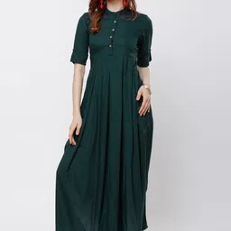 Vishudh Women Green Solid A-Line Kurta-image-41