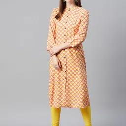 anayna Women Pink & Yellow Printed A-Line Kurta-picture-14