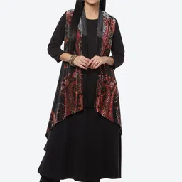Biba Women Black Paisley Printed A-Line  Kurta-image-53