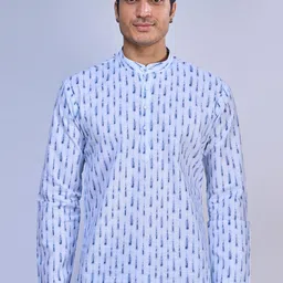BELLAZO Abstract Printed Band Collar Linen Short Kurta-11