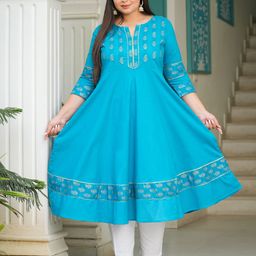 YASH GALLERY Paisley Printed Gotta Patti Anarkali Cotton Kurta-57