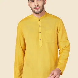 YU by Pantaloons Men Mustard Yellow Mandarin Collar Cotton Kurta-picture-18