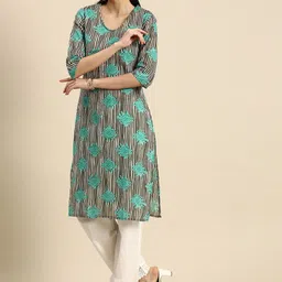 Anouk V-Neck Floral Striped Pure Cotton Kurta-image-95