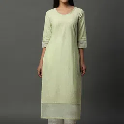 AURELIA Floral Embroidered Scoop Neck Cotton Straight Kurta-picture-25