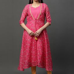 AURELIA Geometric Self Design Pure Cotton Straight Kurta & Leggings With Jacket-20