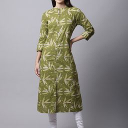 Pistaa Women Green Printed Straight Cotton Kurta-picture-19
