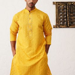 Jompers Floral Embroidered Sequinned Mandarin Collar Cotton Silk Straight Kurta-image-12