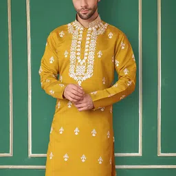 Jompers Floral Embroidered Thread Work Mandarin Collar Straight Silk Kurta-picture-33