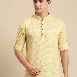 Sanwara Men Yellow Printed Kurta-image-28