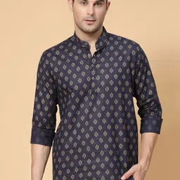 allan peter Ethnic Motifs Printed Mandarin Collar Roll Up Sleeves Cotton Short Kurta-picture-44