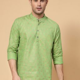 allan peter Ethnic Motifs Printed Mandarin Collar Roll Up Sleeves Cotton Short Kurta-picture-52