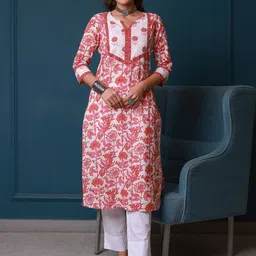 GULAB CHAND TRENDS Floral Printed Notch Neck Cotton Straight Kurta-18