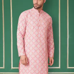 Jompers Floral Printed Mandarin Collar Thread Work Cotton Kurta-image-36