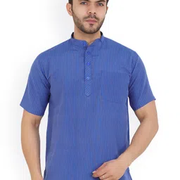 Latest Chikan Garments Men Blue Striped Straight Short Kurta-image-97