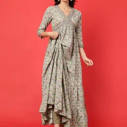 WOMENCLICK Women Ethnic Motifs Printed Mirror Work Floral Kurta-image-8