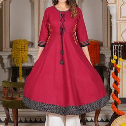 KALINI Round Neck Cotton Anarkali Kurta-image-42
