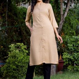 VASVI Geometric Woven Design Mandarin Collar Cotton Straight Kurta-12