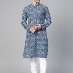 See Designs Mandarin Collar Geometric Woven Design Cotton Kurta-image-61