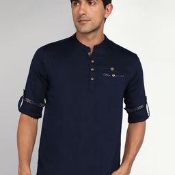 Kuons Avenue Mandarin Collar Straight Cotton Short Kurta-image-71