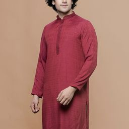 MAAHI FABS Ethnic Motifs Woven Designed Mandarin Collar Cotton Straight Regular Kurta-image-92