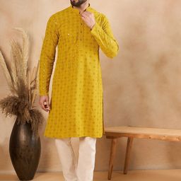 HERE&NOW Men Ethnic Motifs Embroidered Straight Kurta-17
