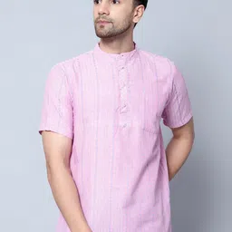 Latest Chikan Garments Striped Mandarin Collar Short Sleeve Straight Kurta-image-72