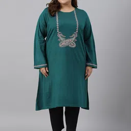 W Women Embroidered Flared Sleeves Thread Work Floral Kurta-image-72