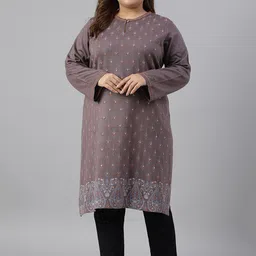 W Women Plus Size Ethnic Motifs Printed Keyhole Neck Flared Sleeves Acrylic Kurta-11