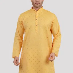 Maharaja Ethnic Motifs Woven Design Cotton Linen Mandarin Collar Straight Kurta-image-7
