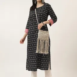 Mandvi Ethnic Motifs Printed Gotta Patti Straight Cotton Kurta-picture-13