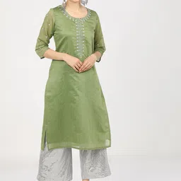 Vishudh Women Green & Silver-Toned Embroidered Straight Kurta-picture-15