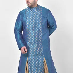 DEYANN PLUS Men Blue & Golden Ethnic Motifs Woven Design A-line Kurta-picture-49