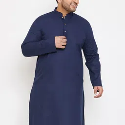 VASTRAMAY Plus Size Men Navy Blue Kurta-image-3