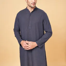 indus route by Pantaloons Men Navy Blue Thread Work Kurta-image-95