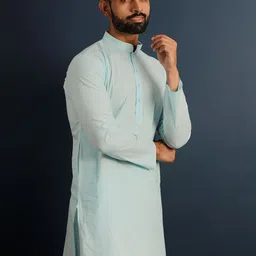 Lightpole Mandarin Collar Long Sleeves Pure Cotton Straight Kurta-image-24