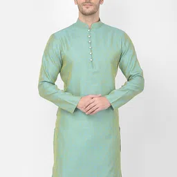 SG LEMAN Men Turquoise Blue Woven Design Straight Kurta-15
