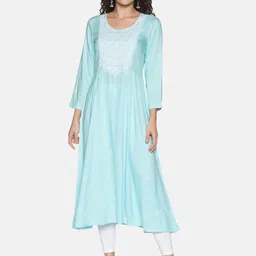 Saffron Threads Women Turquoise Blue Embroidered Thread Work Kurta-image-44